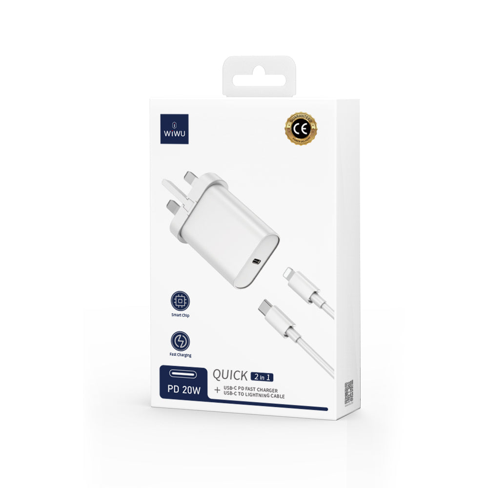 20W PD Charger + USB-C to Lightning Cable Set - Wi-U001 C-L (UK Plug)