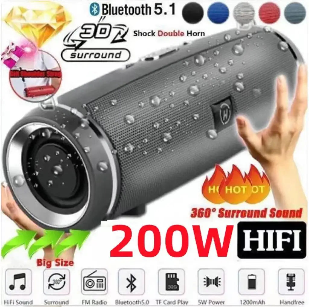 200W Portable Bluetooth Waterproof Subwoofer